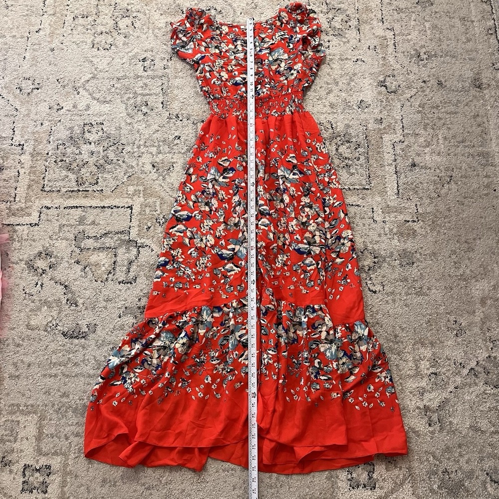 Miss Me Vibrant Maxi M Smocked Button Flowy Tiered Floral All Over Print Garden - Picture 5 of 7